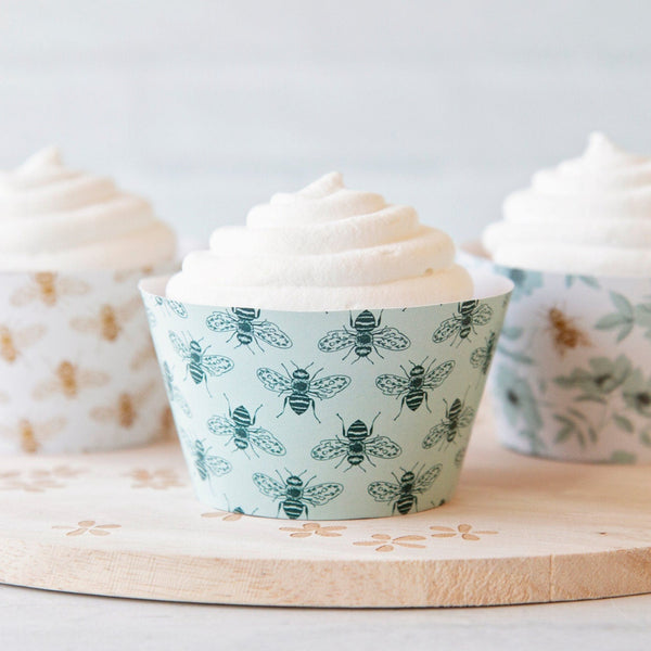 Honey Bee Cupcake Wrappers - Teal and Gold - Printable Digital Download by Greengate Images