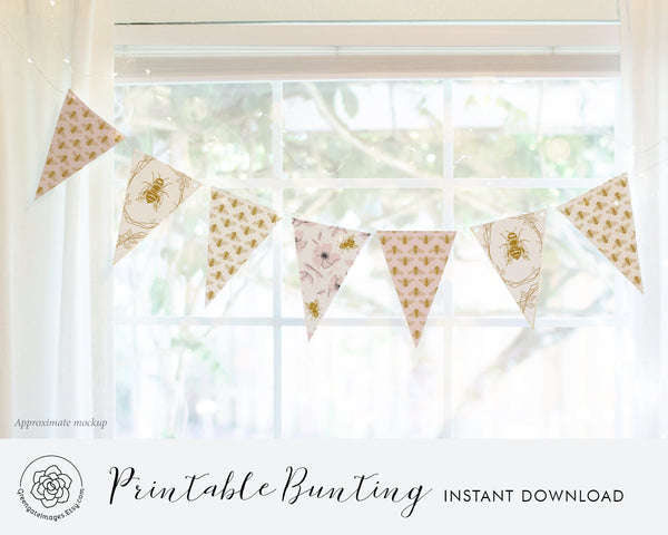 Blush/Gold Honey Bee Bunting Set - Printable Digital Download by Greengate Images