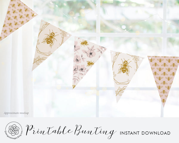 Blush/Gold Honey Bee Bunting Set - Printable Digital Download by Greengate Images