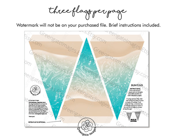 Turquoise Beach Shoreline Bunting - Printable Digital Download by Greengate Images
