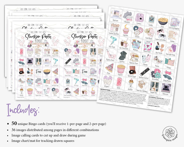 Slumber Party / Sleepover Bingo - Greengate Images