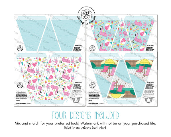 Swimming Pool Party Bunting Set - Printable Digital Download by Greengate Images