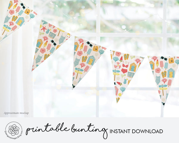Cute Beach Pattern Bunting - Printable Digital Download by Greengate Images