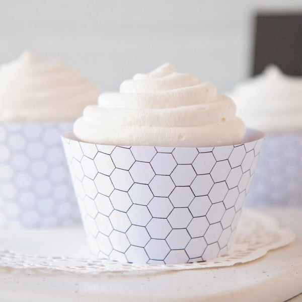 Hexagon Cupcake Wrapper - Black and White - Printable Digital Download by Greengate Images