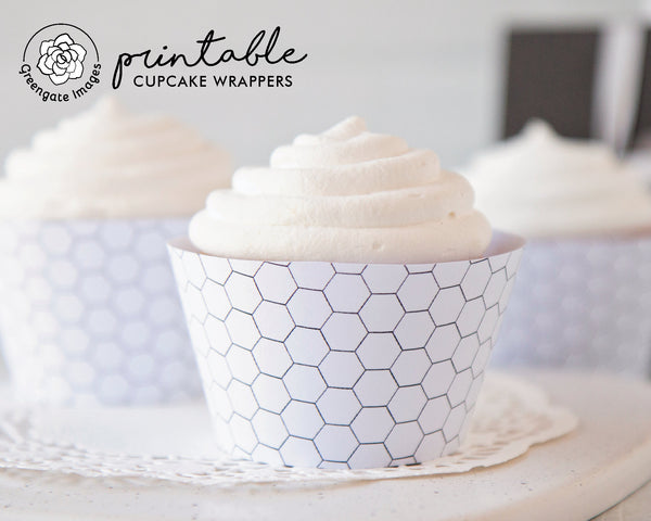 Hexagon Cupcake Wrapper - Black and White - Printable Digital Download by Greengate Images