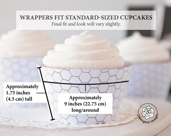 Hexagon Cupcake Wrapper - Black and White - Printable Digital Download by Greengate Images