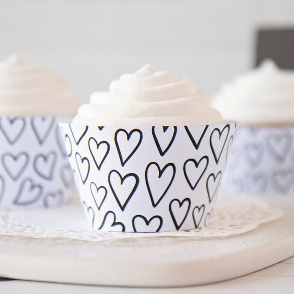 Heart Cupcake Wrapper - Black and White - Printable Digital Download by Greengate Images