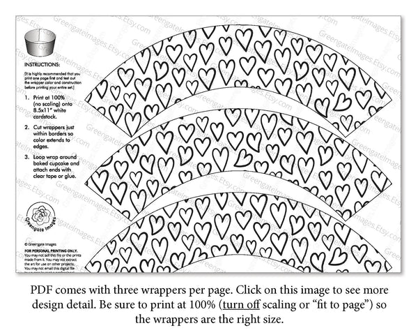 Heart Cupcake Wrapper - Black and White - Printable Digital Download by Greengate Images