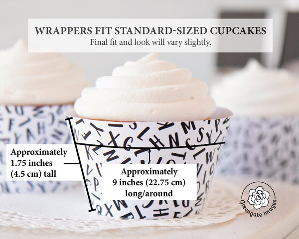 Black and White Letters Cupcake Wrapper 