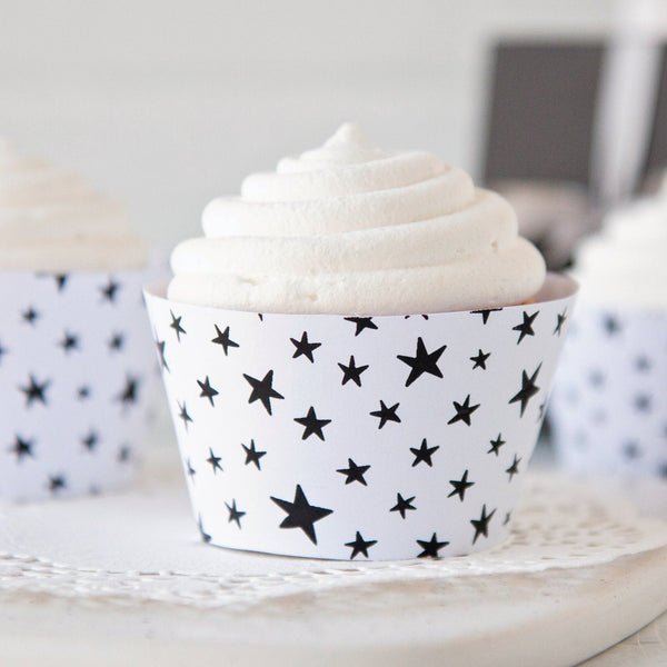 Stars Cupcake Wrapper - Black and White - Printable Digital Download by Greengate Images