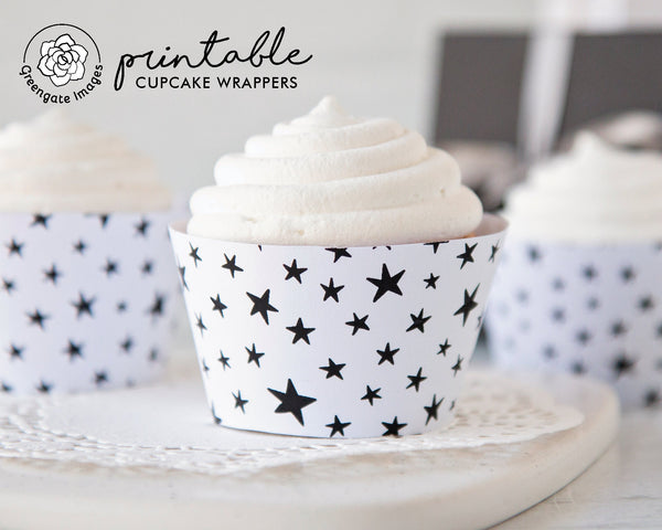 Black and White Stars Cupcake Wrapper 