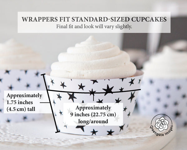 Stars Cupcake Wrapper - Black and White - Printable Digital Download by Greengate Images