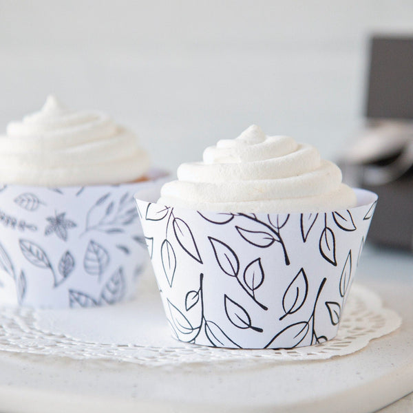 Leaves Cupcake Wrappers - Black and White - Printable Digital Download by Greengate Images