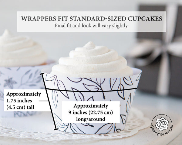 Leaves Cupcake Wrappers - Black and White - Printable Digital Download by Greengate Images