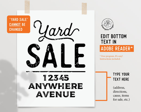 8.5x11" Yard Sale Signs - Printable Digital Download by Greengate Images