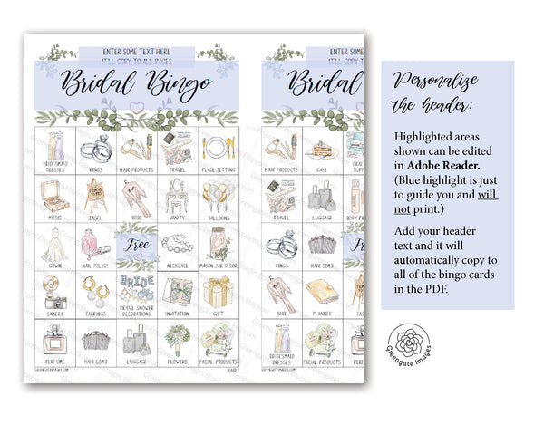 Greenery Bridal Bingo Cards - Greengate Images