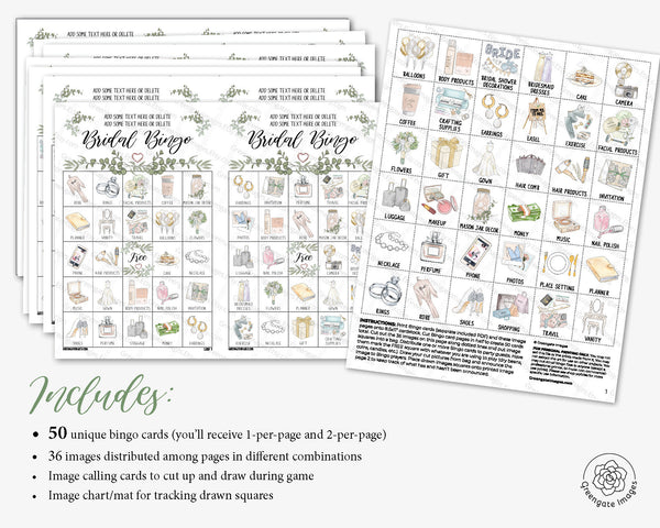 Greenery Bridal Bingo Cards - Greengate Images