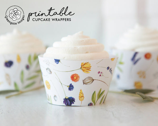 Wildflower Cupcake Wrapper - Printable Digital Download by Greengate Images