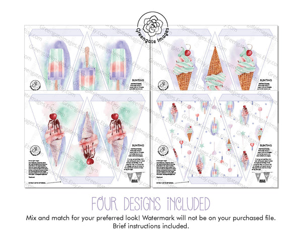 Ice Cream Bunting Set - Printable Digital Download by Greengate Images