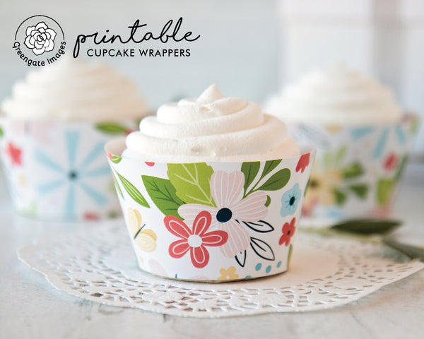Colorful Floral Cupcake Wrapper - Printable Digital Download by Greengate Images