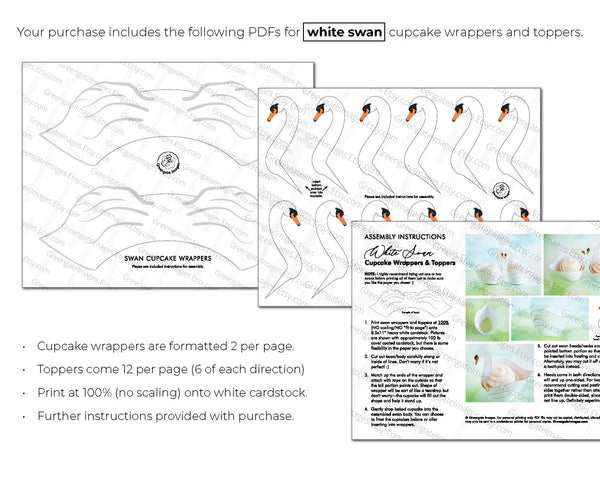 White Swan Cupcake Wrappers - Printable Digital Download by Greengate Images