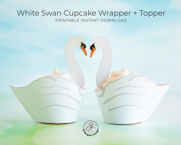 PRINTABLE White Swan Cupcake Wrappers 