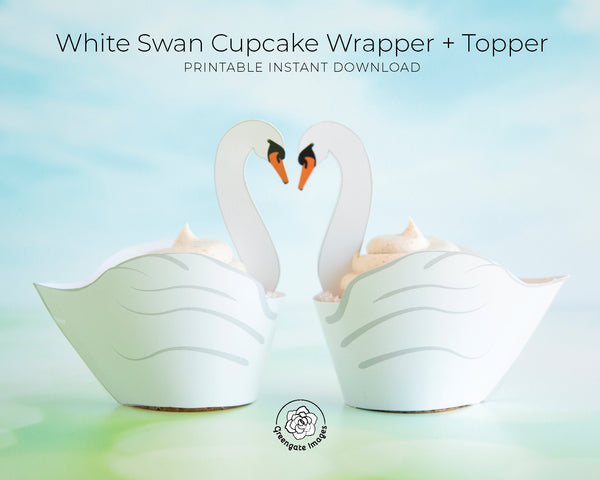 White Swan Cupcake Wrappers - Printable Digital Download by Greengate Images