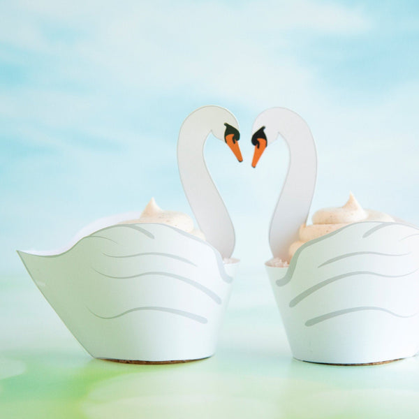 White Swan Cupcake Wrappers - Printable Digital Download by Greengate Images