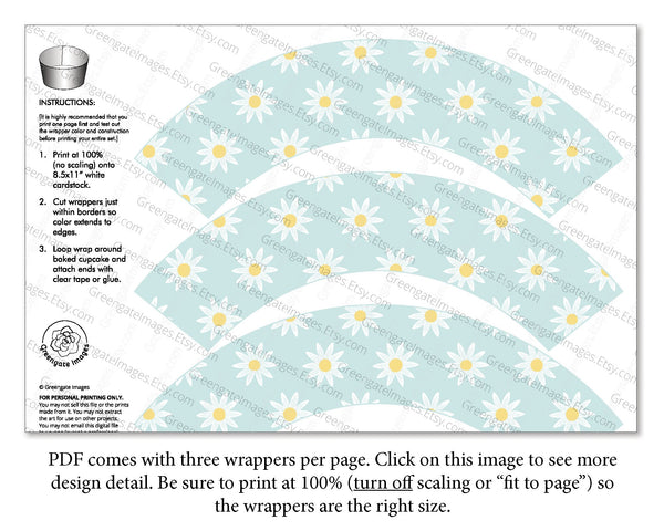 Daisy Cupcake Wrappers - Printable Digital Download by Greengate Images