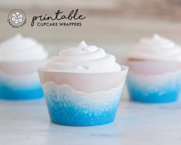 Blue Beach Cupcake Wrapper - Printable Digital Download by Greengate Images