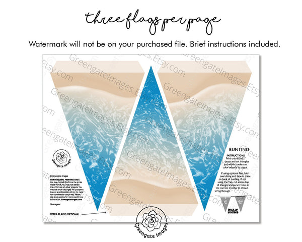 Blue Beach Shoreline Bunting - Printable Digital Download by Greengate Images