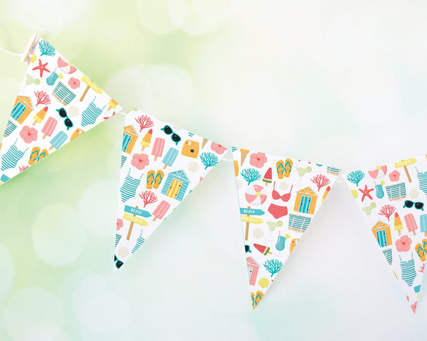 Cute Beach Pattern Bunting - Printable Digital Download by Greengate Images