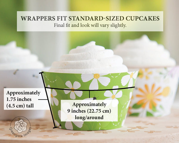 Spring Green Bees and Flowers Cupcake Wrapper Set - Printable Digital Download by Greengate Images