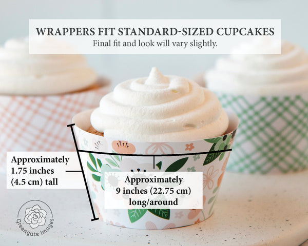 Peach and Mint Cupcake Wrapper Set - Flowers and Plaid - Printable Digital Download by Greengate Images