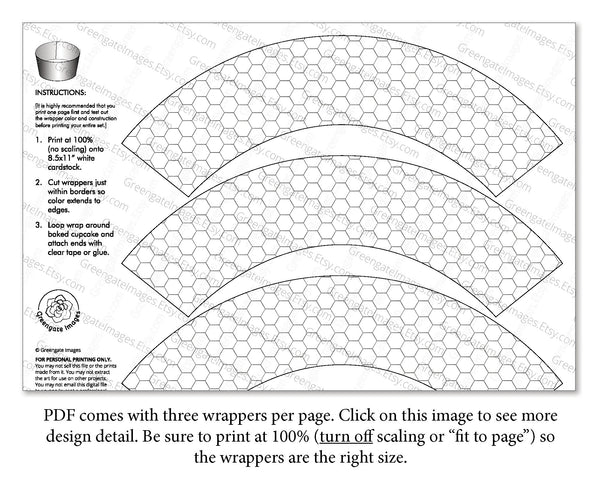Hexagon Cupcake Wrapper - Black and White - Printable Digital Download by Greengate Images