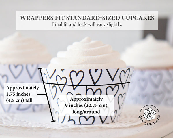 Heart Cupcake Wrapper - Black and White - Printable Digital Download by Greengate Images