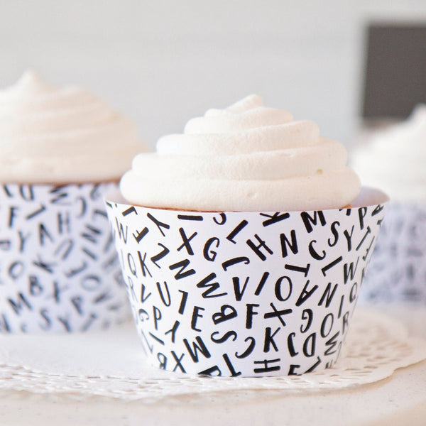 Letters Cupcake Wrapper - Black and White - Printable Digital Download by Greengate Images