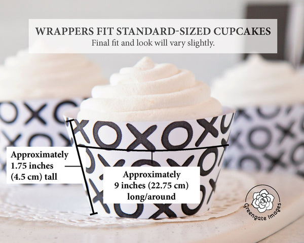 XOXO Cupcake Wrapper - Black and White - Printable Digital Download by Greengate Images