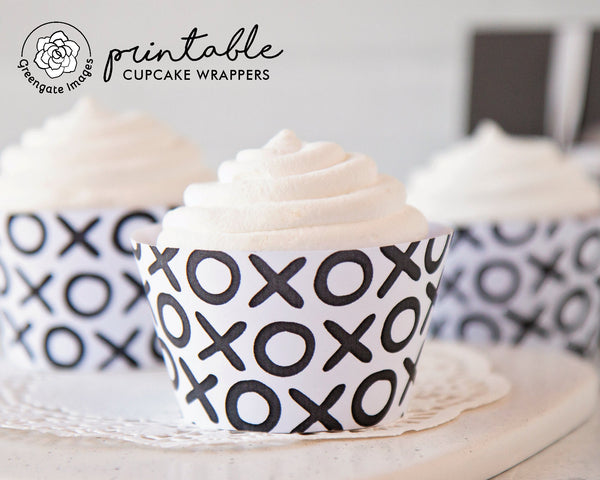 XOXO Cupcake Wrapper - Black and White - Printable Digital Download by Greengate Images
