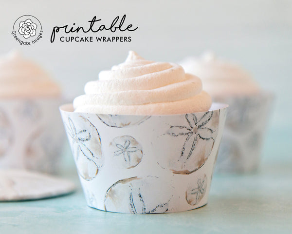 Sand Dollar Cupcake Wrapper - Printable Digital Download by Greengate Images