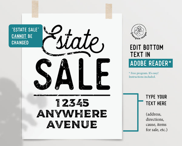 8.5x11" Estate Sale Signs - Printable Digital Download by Greengate Images