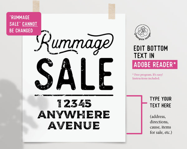 8.5x11" Rummage Sale Signs - Printable Digital Download by Greengate Images