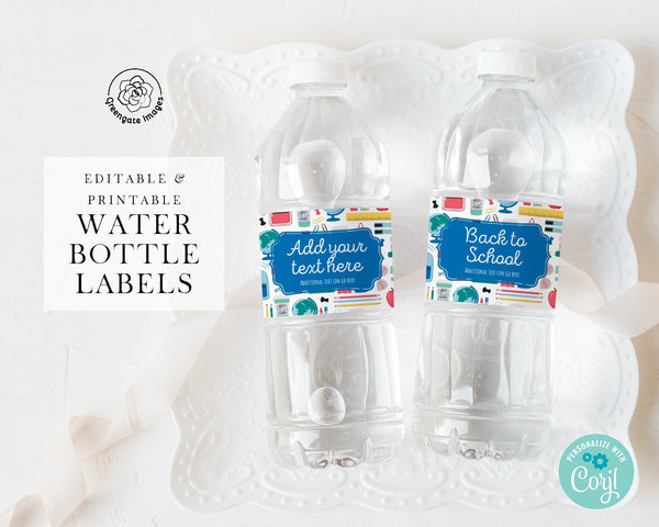 School Pattern Water Bottle Label - Printable Digital Download by Greengate Images