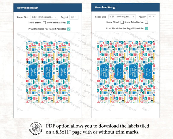 School Pattern Water Bottle Label - Printable Digital Download by Greengate Images