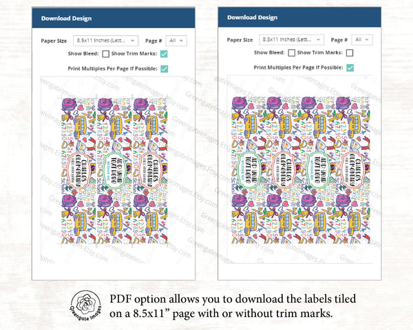 School Doodles Water Bottle Labels - Printable Digital Download by Greengate Images