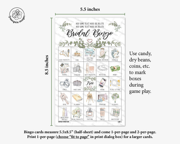 Greenery Bridal Bingo Cards - Greengate Images