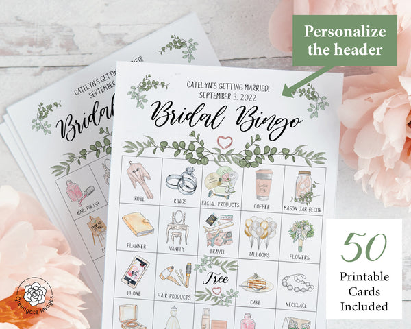 Greenery Bridal Bingo Cards - Greengate Images
