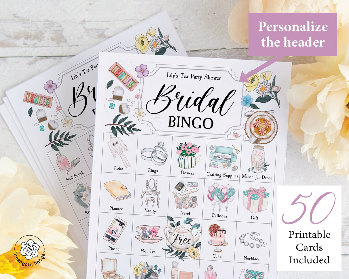 Tea Party Bingo Game Set - 24 Player Garden Tea Party Bingo Cards, Bridal Shower Party Supplies For Adults & Families
