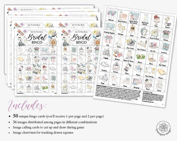 Tea Party Bridal Shower Bingo Cards - Greengate Images