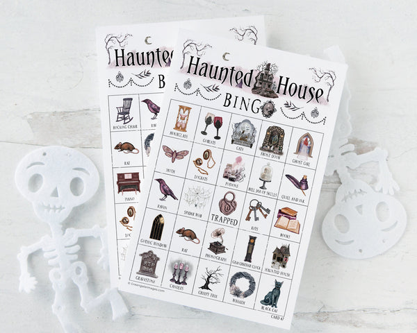 Haunted House Bingo Cards - 50 PRINTABLE bingo cards, large party idea, clean adult, tween, preteen, teenager, older kids halloween game.
